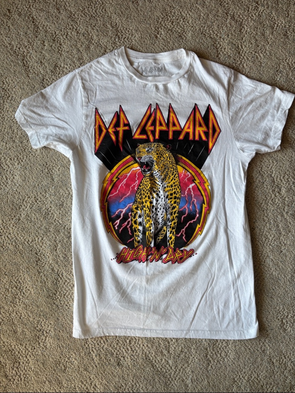 White Short Sleeve Graphic Tee - High 'n' Dry Def leopard Design